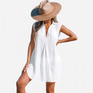 V-ringad grundläggande krage täckning klänning