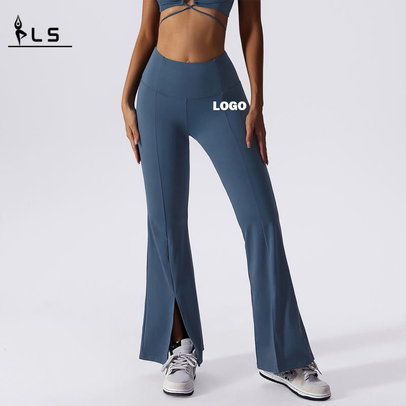 SC1098 Anpassad logotyp andningsbara yoga byxor höga midja tights leggings för kvinnor mage kontroll flare leggings