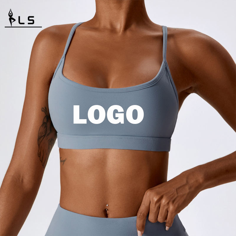 SC10164 Cross Back Yoga Sports Bh High Impact Padded Logo Women Workout Sports Bh Wholesale Yoga Crop