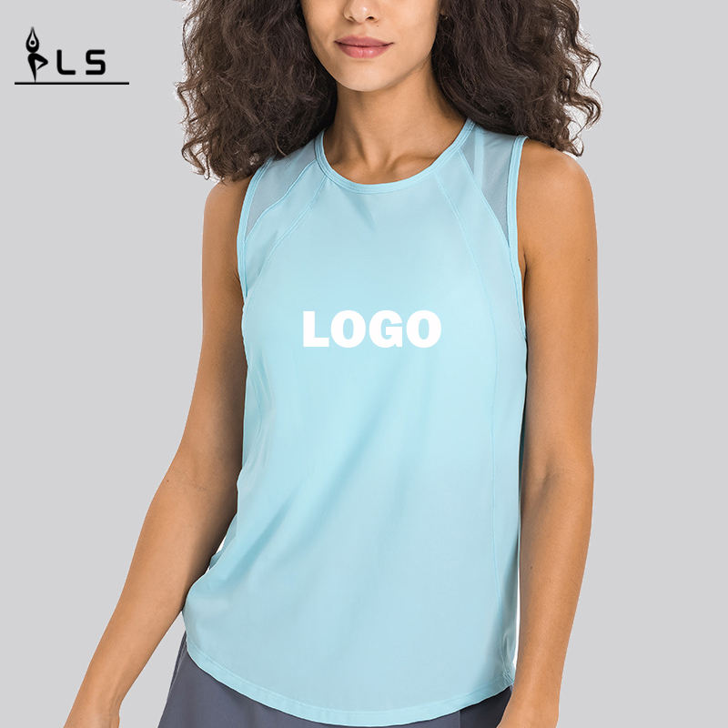 SC10244 Spring Fashion Loose Blue Yoga Vest Tank Tops Hollow Workout Tops Yoga Women\'s Tank Top