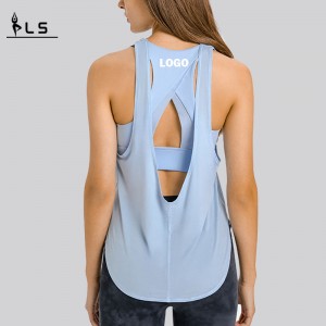 SC102512 Spring Fashion Loose Blouse Hollow Workout Tops Yoga Women \\\\ \'s Tank Top Womens Yoga Tank Top Open Back Back