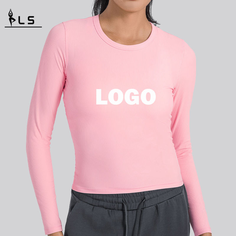 SC10271 andningsbar yogaborta topp gym fitness tight t shirt långärmad körning rundhals t-shirts