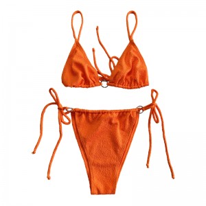 Orange Ruffled Fabric Loop Rem Two-Piece Baddräkt