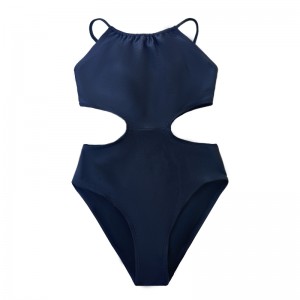 Solid Color Hollow midja Sexig Slim-Fit Ruffle Bekväm baddräkt i ett stycke