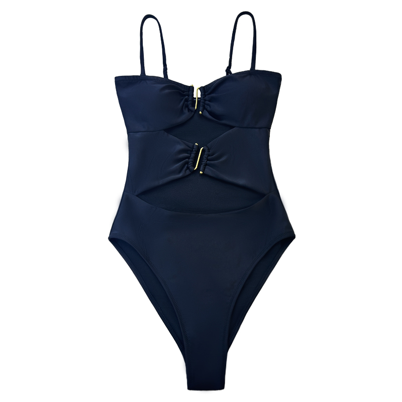 Solid Color Hollowed Out S-Buckle Strap One-Piece Baddräkt